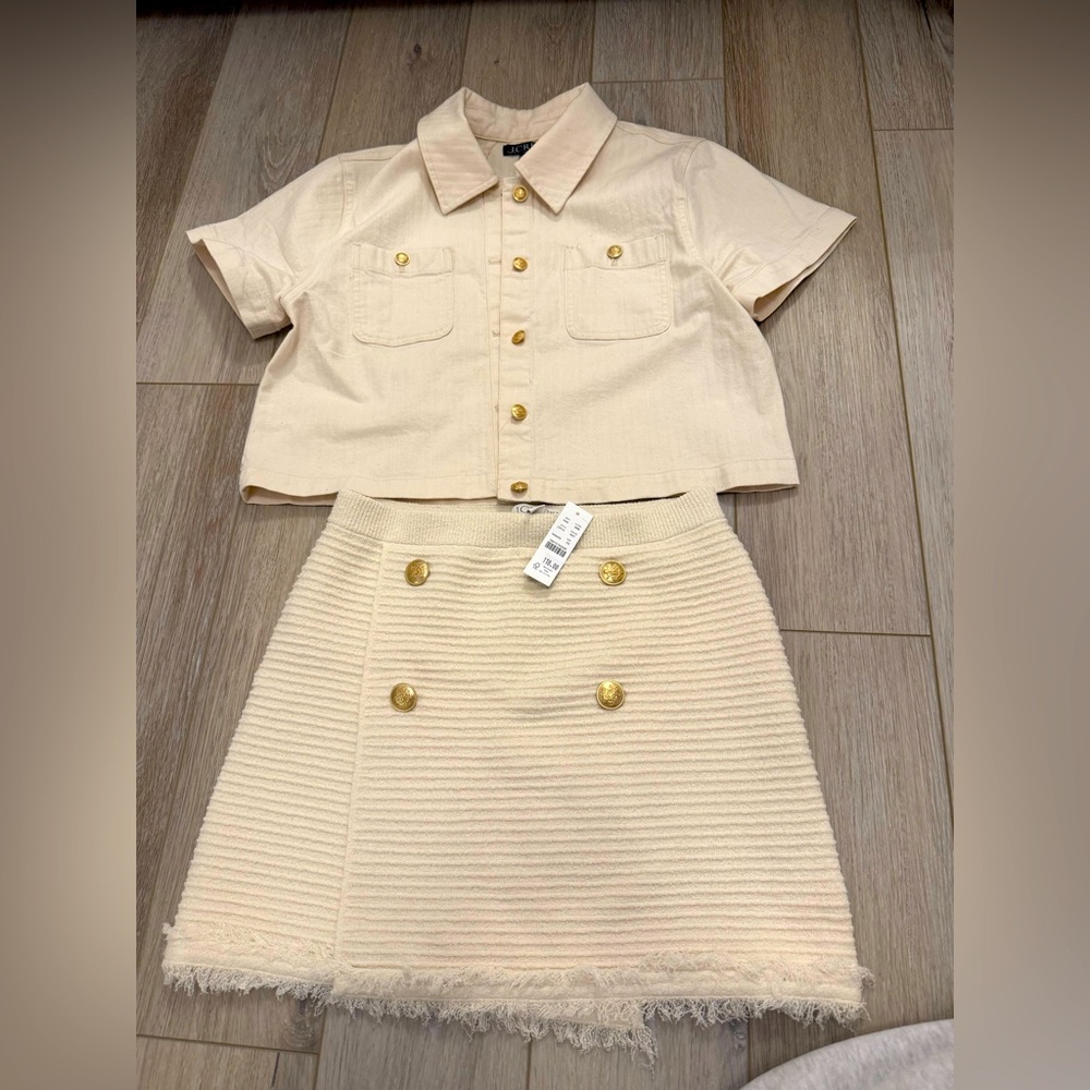Jcrew Chic Cream Two-Piece Set with Gold Buttons
